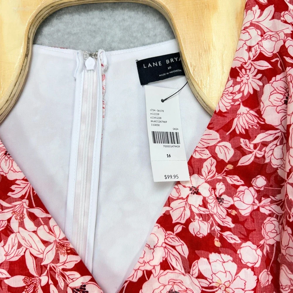 Lane Bryant Floral Dress‎ Women 16 Red V Neck NWT Cottagecore Boho Romantic